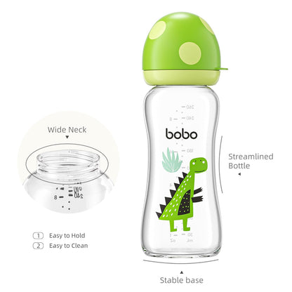 YOHKOH Natural Glass Baby Bottle with Level 1 Slow Flow Nipple, Newborn Anti-Colic Baby Bottles, Wide Neck Mushroom Baby Glass Bottle (Multicolour-A, 3.4oz (Pack of 4))