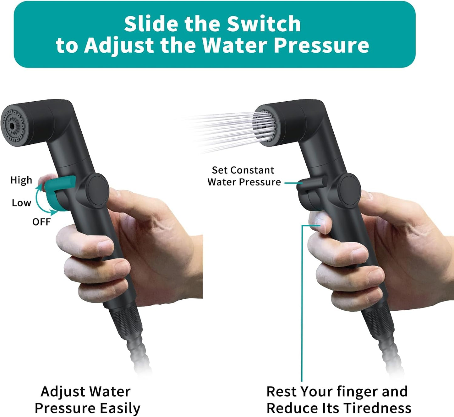 MIAOHUI Muslim Shower, Handheld Bidet Sprayer for Toilet, Cloth Diaper Sprayer, Health Faucet, Bum Gun with Hose and Holder, Wall or Tank Mount(Chrome)