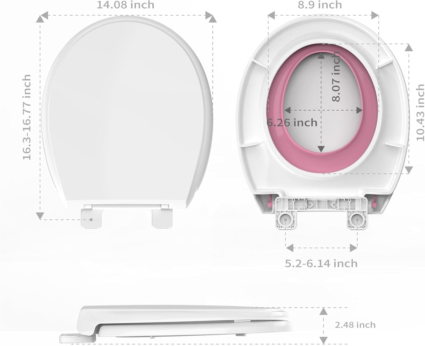 Potty Training Toilet Seat, 16.5" Round White Seat with Built-In Toddler Function, Design for Both Child and Adult,with Detachable Seat Stable .Safe PP Material,Slow Close,Magnets- Round,Easy Install