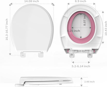 Potty Training Toilet Seat, 16.5" Round White Seat with Built-In Toddler Function, Design for Both Child and Adult,with Detachable Seat Stable .Safe PP Material,Slow Close,Magnets- Round,Easy Install