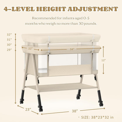 Baby Bassinet, 3-in-1 Baby Bassinets Bedside Sleeper for Newborn with Breathable Mesh, Portable Baby Crib with 4- Adjustable Height, Mattress, Storage Basket & Lockable Wheels, CPSC Beige