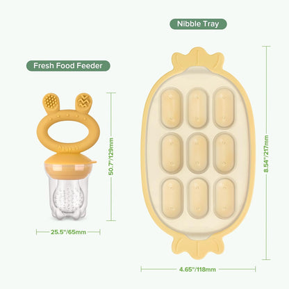 Haakaa Baby Fruit Food Feeder & Silicone Freezer Nibble Tray Combo - Breastmilk Popsicle Mold for Baby Cooling Relief, BPA Free Baby Mesh Food Feeder for Infant Self Feeding