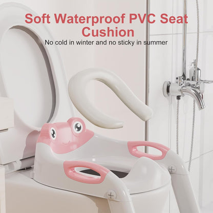 Potty Training Seat with Step Stool Ladder, Upgraded 2-in-1 Toddler Potty Training Toilet Seat with Non-Slip Step Splash Guard Handles and Waterproof Cushion, Toddler Potty Seat for Kids Boys Girls