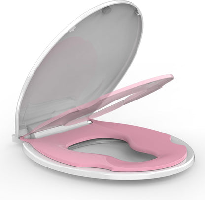 Toilet Seat Round,Toilet Seat with Toddler Seat Built in, Potty Training Toilet Seat Round Fits Both Adult and Child, with Soft Close,Easy Install and Clean - White, Round