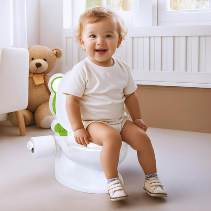 Dolu Nuve Frog Potty Chair for Baby and Toddler Training with Light and Sound, Toilet Paper Holder, and Removable Seat, White