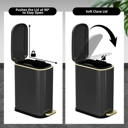 KSSKSS 2.6 Gallon Slim Bathroom Trash Can with Soft Close Lid, 10L Stainless Steel Garbage Can with Removable Liner Bucket, for Narrow Spaces,Bathroom, Bedroom (Silver)