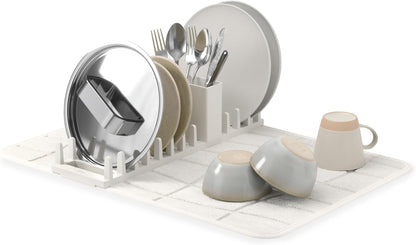 Umbra Udry Dish Rack and Microfiber Drying Mat – Space-Saving Design Folds Up for Easy Storage, Mini Rack, Gray