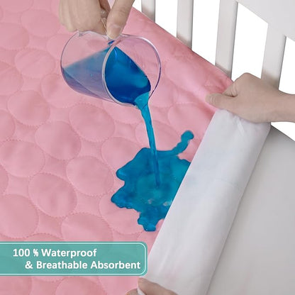 Biloban Crib Mattress Protector Pad Waterproof, Toddler Waterproof Crib Mattress Cover, Machine Washable & Dryer Fit Baby Toddler Bed Mattress Protector (Standard Size 52” x 28”), Pink