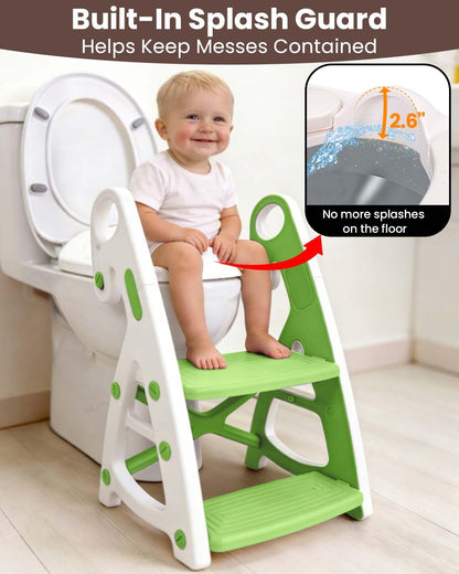 Potty Training Seat, Primlect Upgrade Ultra-Stable Toddler Toilet Seat for Kids Boys Girls, 2 in 1 Potty Training Toilet with Step Stool, Adjustable Seat and Ladder, Non-Slip Pad, Splash Guard (Grey)