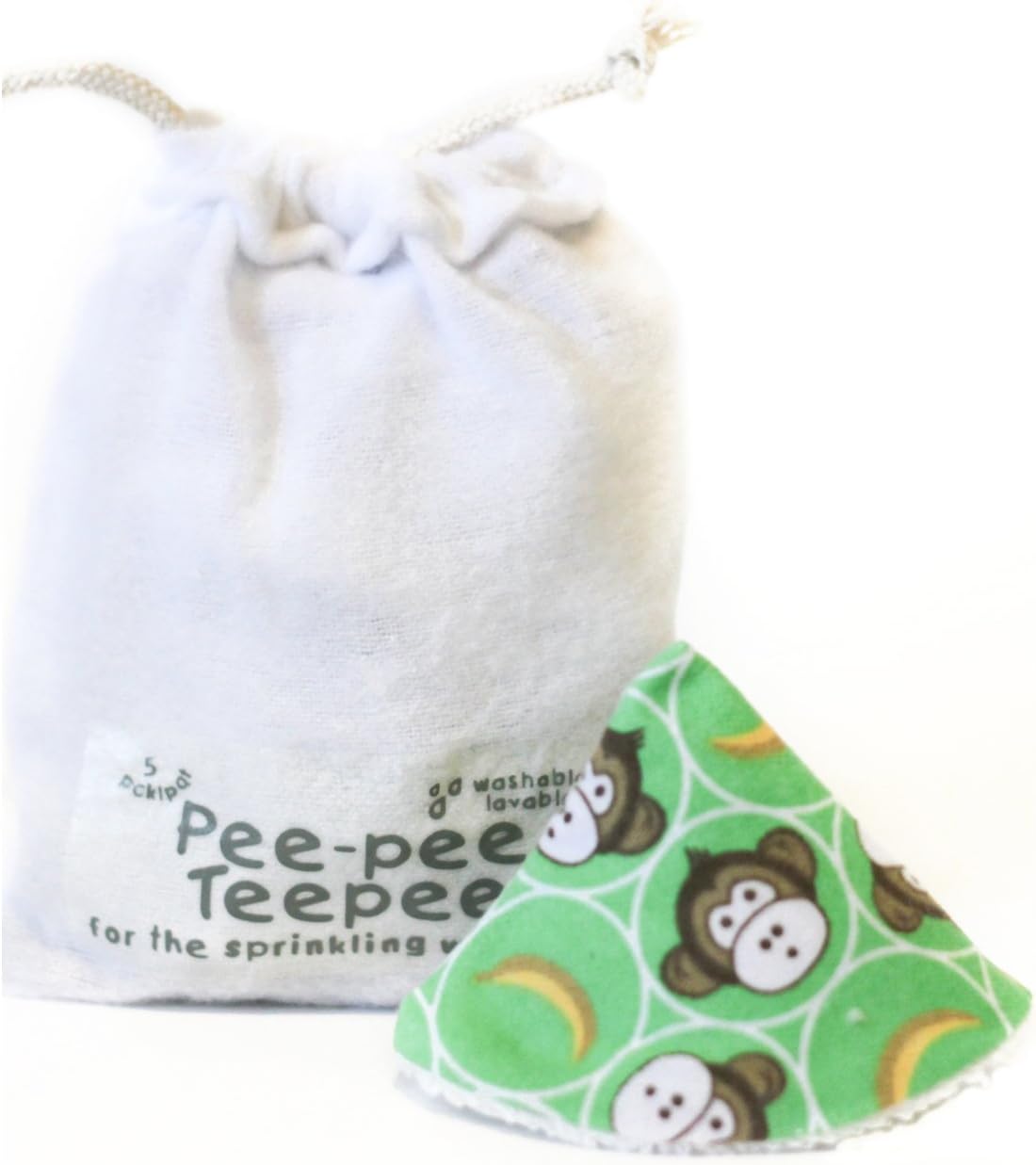 Beba Bean - Pee Pee Teepee for Baby Boy - Reusable & Washable Pee Shield for Diaper Changing - Baby Shower Gifts for Boys - Li’l Monkey Cotton Cloth - Laundry Bag - Set of 5 Covers