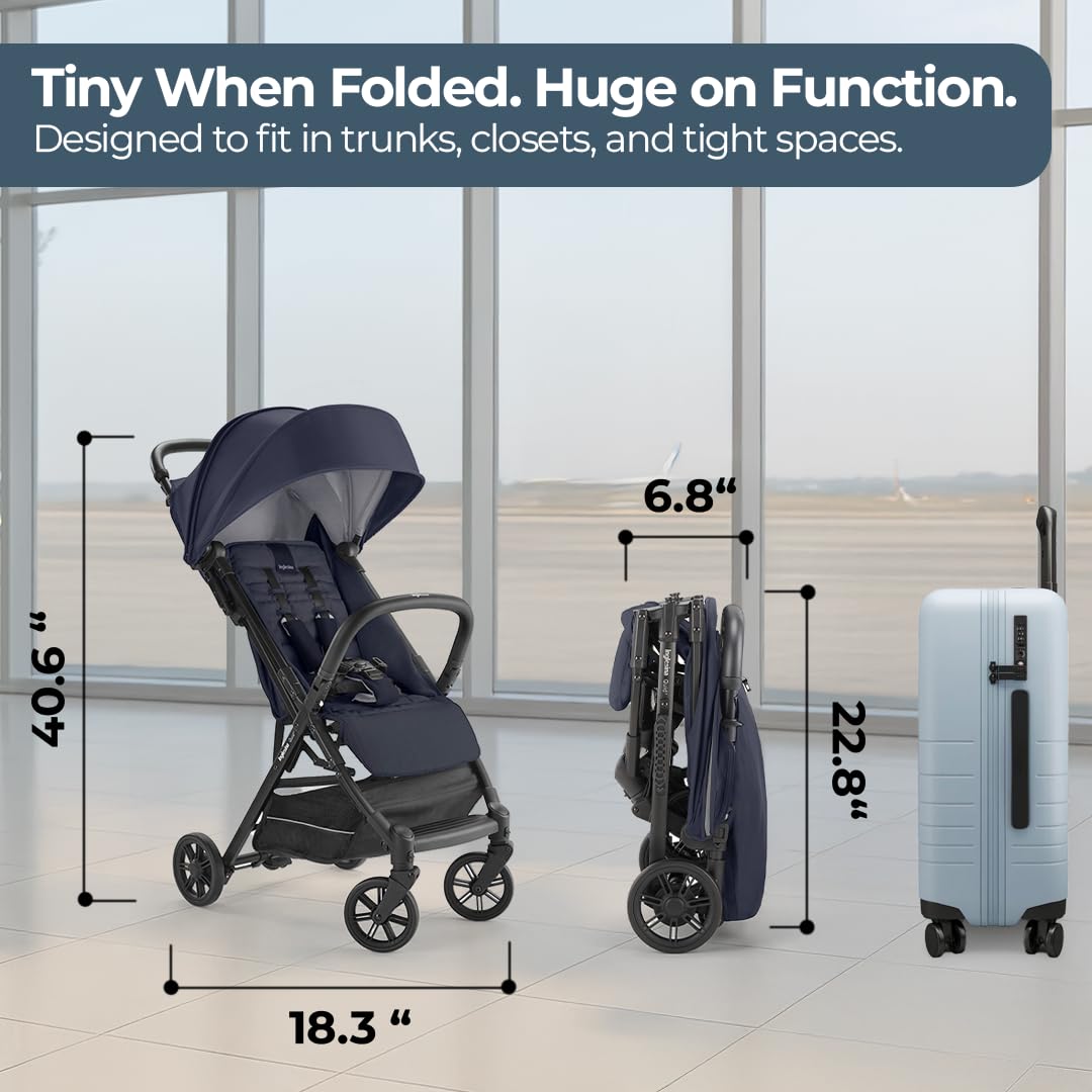 Inglesina Quid 2 Stroller - Midnight Blue - Ultra Compact Lightweight Travel Stroller, Babies and Toddlers, Airplane Overhead, Foldable, Reclining Seat, Collapsible Canopy, 3 Months - 50 lbs, BPA Free
