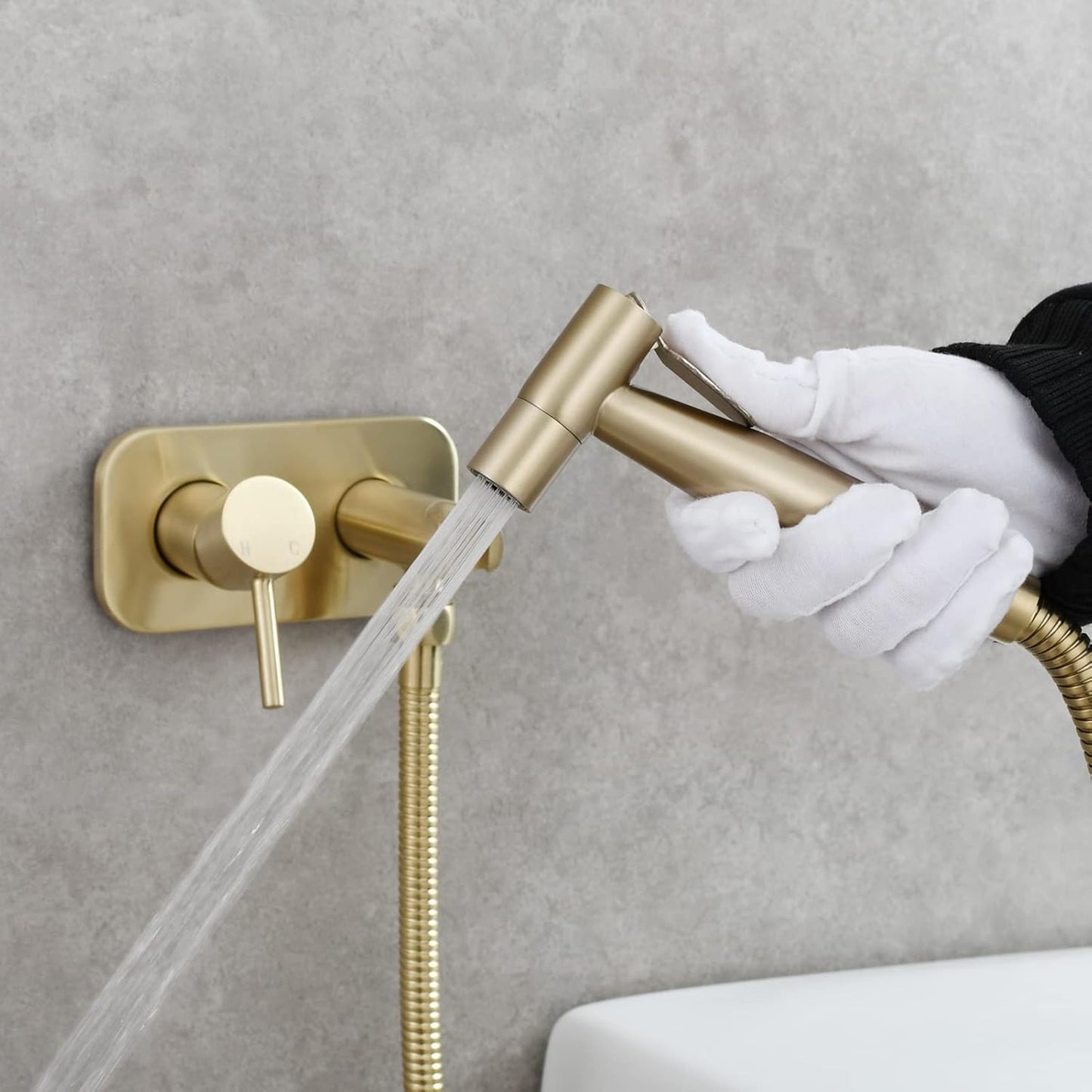 Tecmolog Stainless Steel Bathroom Bidet Sprayer Set Concealed Bidet Sprayer for Toilet Hot and Cold Handheld Cloth Diaper Sprayer Kit