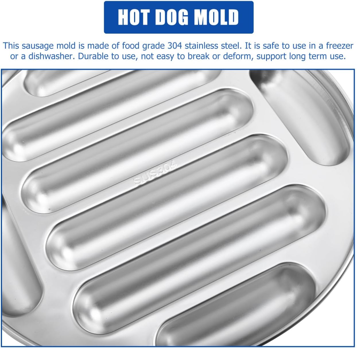 Hemobllo 8-Cavity Stainless Steel Hot Dog Mold 304 Food-Grade Non-Stick Bake & Steam Tray 10.2In for Family Breakfast, Party Snacks, Homemade Sausages