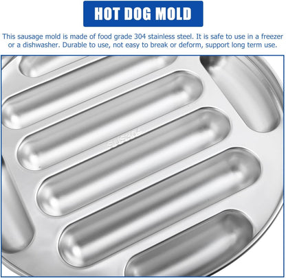 Hemobllo 8-Cavity Stainless Steel Hot Dog Mold 304 Food-Grade Non-Stick Bake & Steam Tray 10.2In for Family Breakfast, Party Snacks, Homemade Sausages