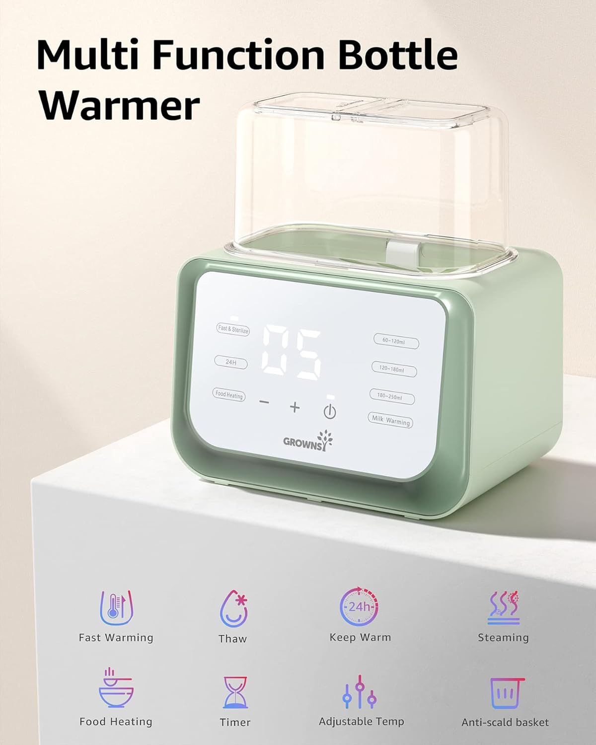 GROWSNY Fast Baby Bottle Warmer, 12-in-1 Milk Warmer with Steam and Water Bath Warming Modes for Breastmilk &Formula, Food Heating,with Thaw, Steri-lize, Egg Boil Function, Fits Most Types of Bottles