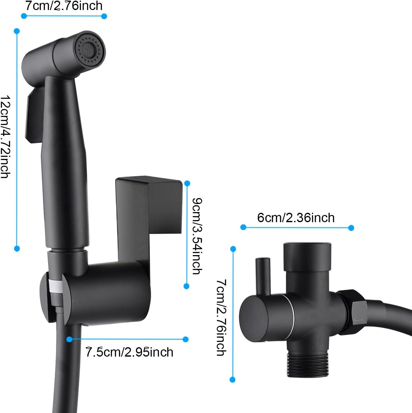 Handheld Bidet Sprayer for Toilet, Cloth Diaper Sprayer with Stainless Steel Hose, Holder, and T-Valve (Silver)