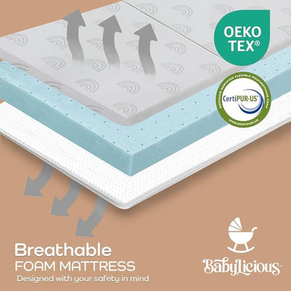 Waterproof Pack and Play Mattress Topper - 38" x 26" | Trifold Style - Breathable Soft Plush Foam - Portable Playard Mattress Topper- Baby Foam Playpen Mattresses for Babies - Boho Rainbow Design