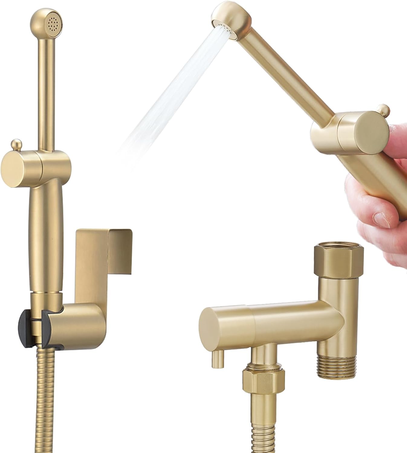 Handheld Bidet Sprayer for Toilet, All Brass Bathroom Toilet Sprayer Bidet Attachment Set, Baby Cloth Diaper Spraying Kit for Pet Bathing and Feminine Care, Brushed Nickel