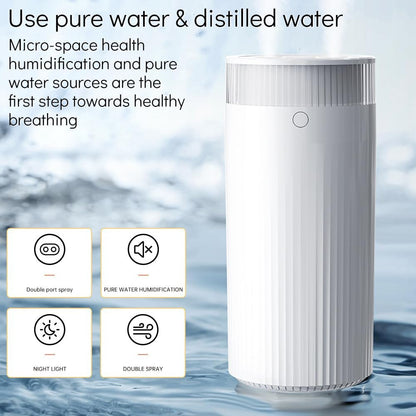 HomeBeyond Portable Mist Humidifier for Bedroom, 1.1L USB Charging and Plug-In Dual-Use, 28dB Quiet Dual Nozzle Air Humidifier for Home Baby Nursery & Plants, 8H Auto Shut-off and Warm Night Light