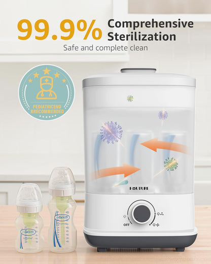 HAUTURE Bottle Sterilizer and Dryer, 6-in-1 Baby Bottle Sterilizer (Esterilizador de Biberones), 10 Bottles Capacity, Electric Steam Bottle Sanitizer for Baby Bottles, Breast Pump Parts & Pacifiers