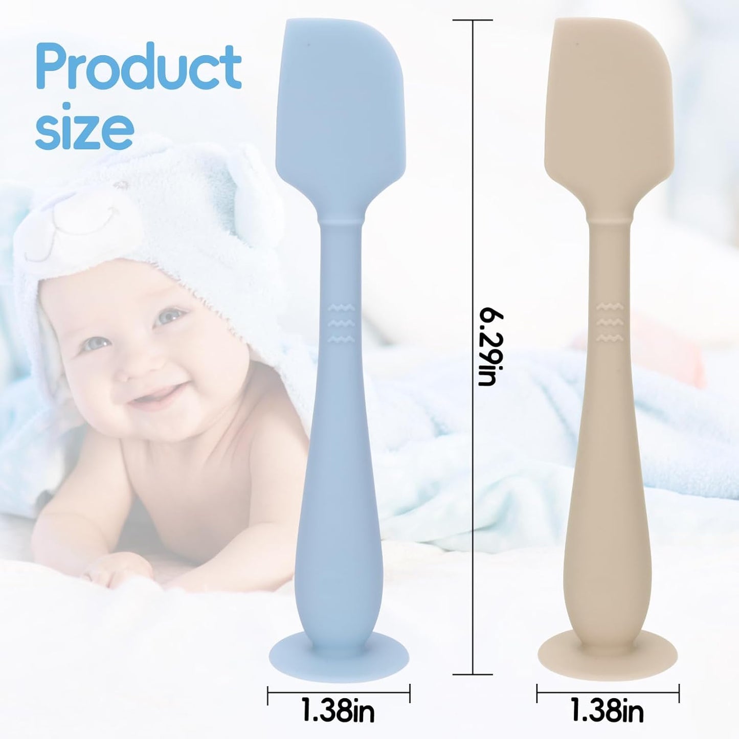 2 Pack Diaper Cream Spatula with Hygienic Travel Case, Butt Spatula Baby with Suction Base, Baby Butt Paste Spatula, Soft Silicone Diaper Rash Cream Applicator Large Size (Blue & Offwhite)