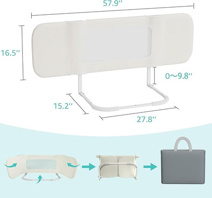 NUTIKAS 58" Bed Rails for Toddlers, Extra Long Side Folding Baby Bed Rail Guard for Queen & King Size Bed, Collapsible Kids Bedrail with Adjustable Height