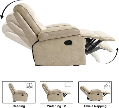 Swivel Rocker Recliner Chair for Adults, High Back Fabric Recliner with Deep Seat, Manual Glider for Living Room & Nursery, Grey