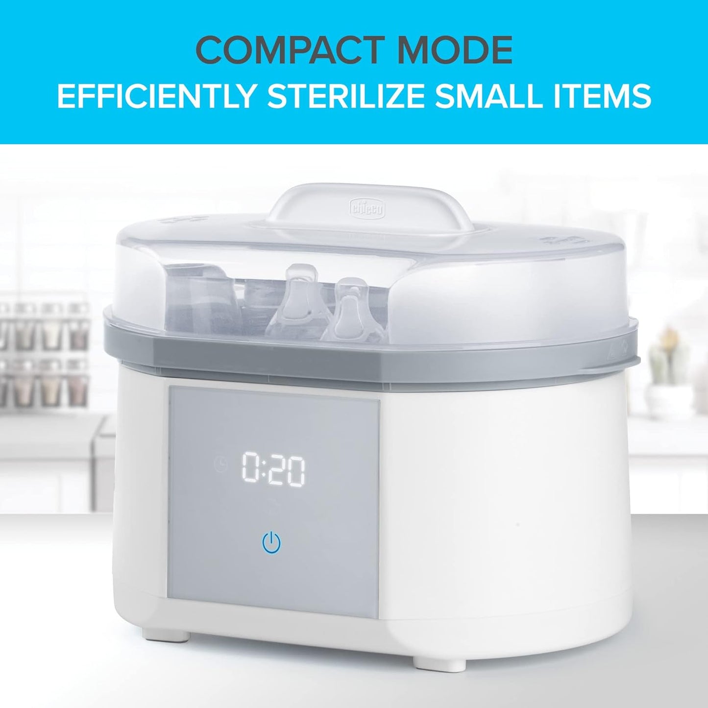 Chicco 3-in-1 Modular Electric Steam Sterilizer for Baby Bottles, Feeding Accessories, and More | Eliminates 99.9% of Germs | 3 Configurations | Automatic Shut-Off and Quiet Operation