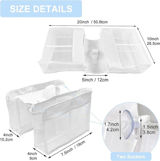 Cerpourt Baby Bath Toys Storage, Saddle Shape 4 Compartment Mesh Bath Toy Organizer, Quick Access Bathtub Toy Holder, Quick Dry Plastic & Polyester Material
