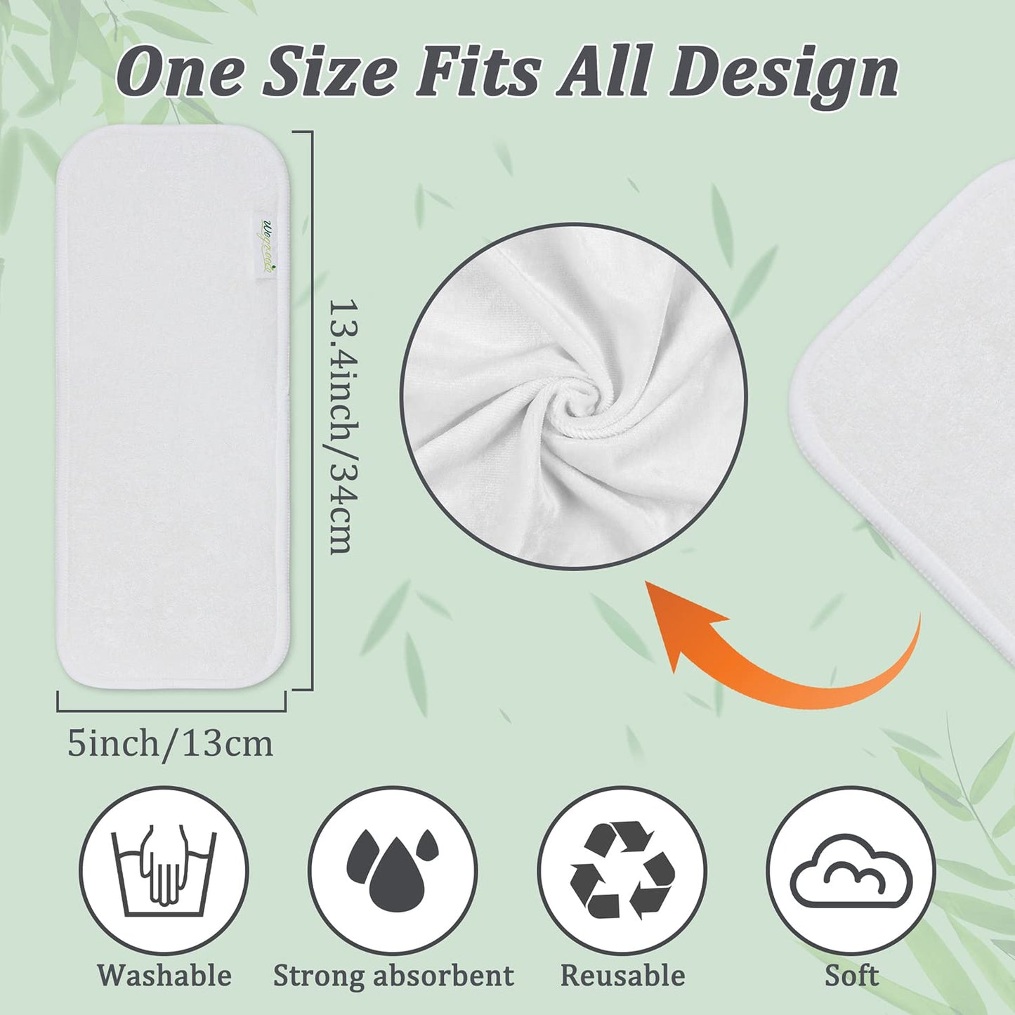 Wegreeco Reusable Soft 5 Layers 12 Pack Charcoal Inserts for Baby Cloth Diaper,High Absorbing Washable Liners