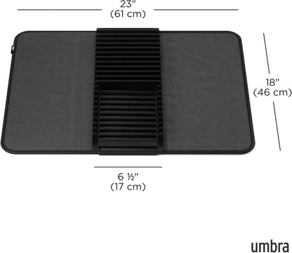 Umbra Udry Dish Rack and Microfiber Drying Mat – Space-Saving Design Folds Up for Easy Storage, Mini Rack, Gray
