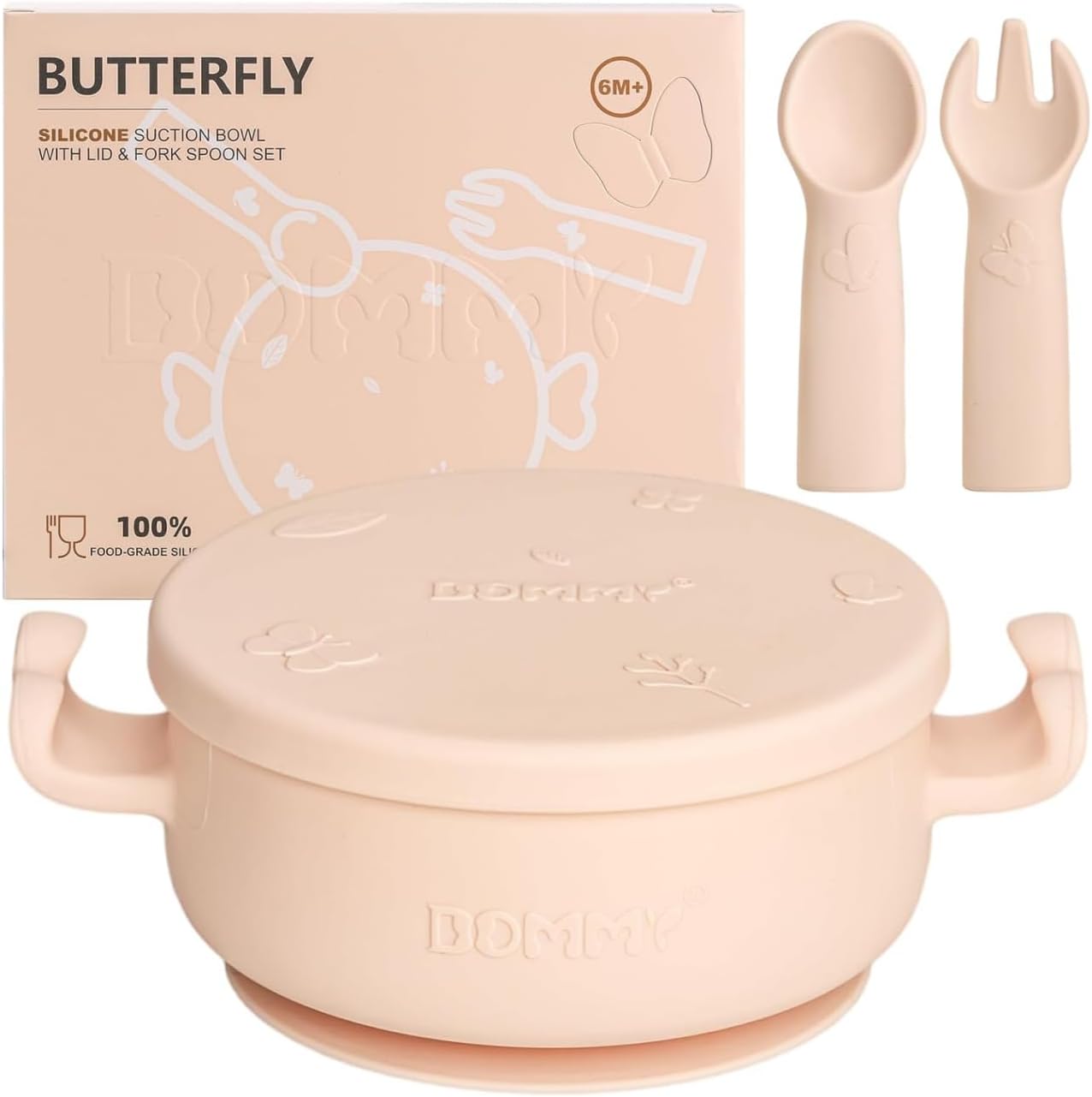 Dommy Baby Bowl with Suction BPA-Free Suction Bowl for Baby with Spoon and Fork Silicone Suction Bowl with Lid