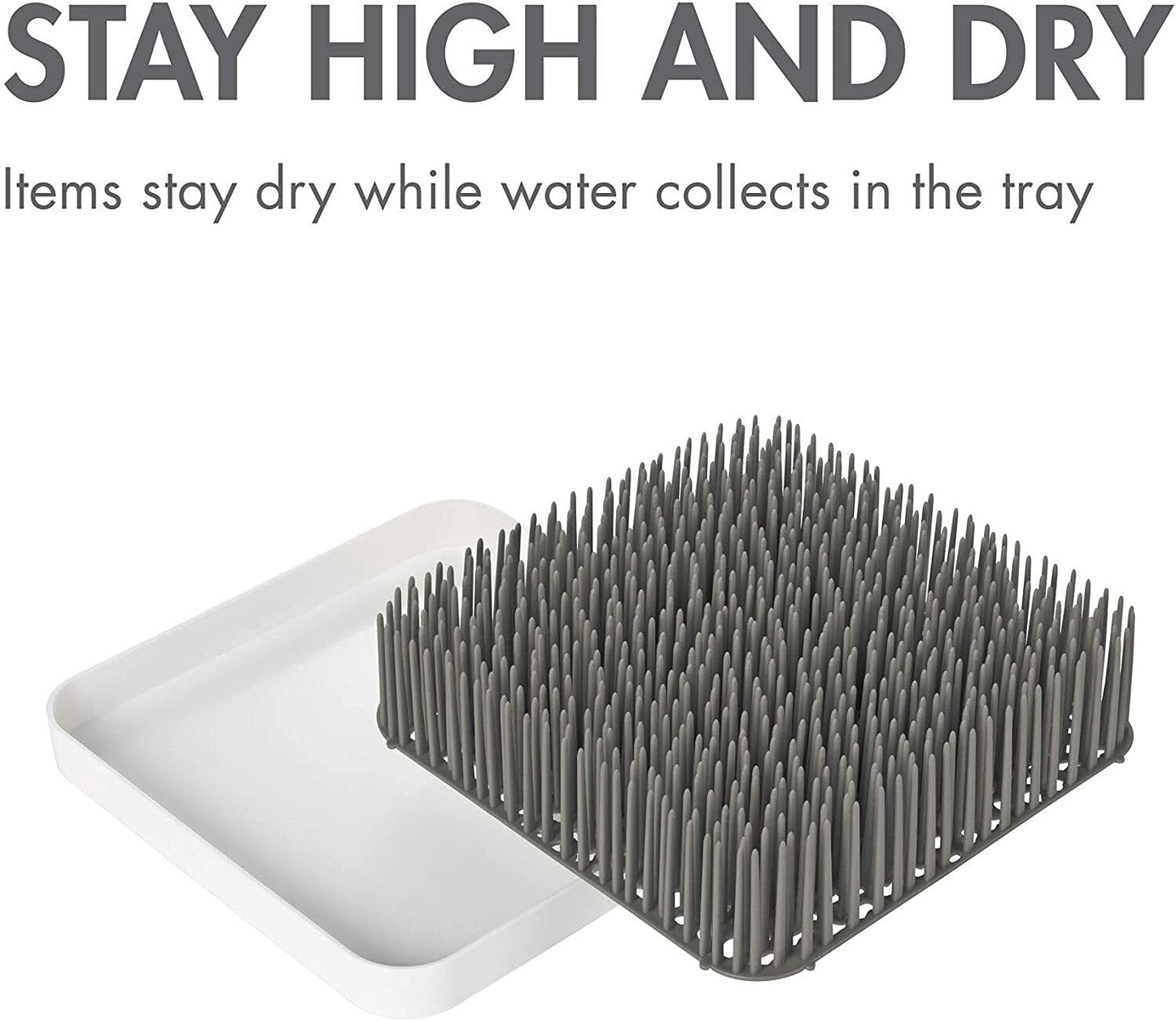 Boon Grass Plastic Drying Rack - Modern Countertop Baby Bottle Organizer - 9.75 x 9.88 x 3.0 inches - Gray