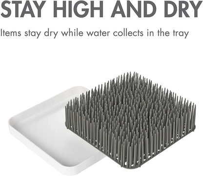 Boon Grass Plastic Drying Rack - Modern Countertop Baby Bottle Organizer - 9.75 x 9.88 x 3.0 inches - Gray