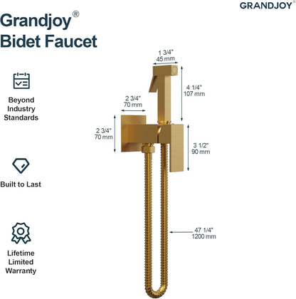 Brushed Gold Hot & Cold Handheld Bidet Sprayer for Toilet, Adjustable Water Pressure Control, SUS304 Stainless Steel Hose Wall Mount Bidet Faucet for Feminine Wash & Cloth Diaper