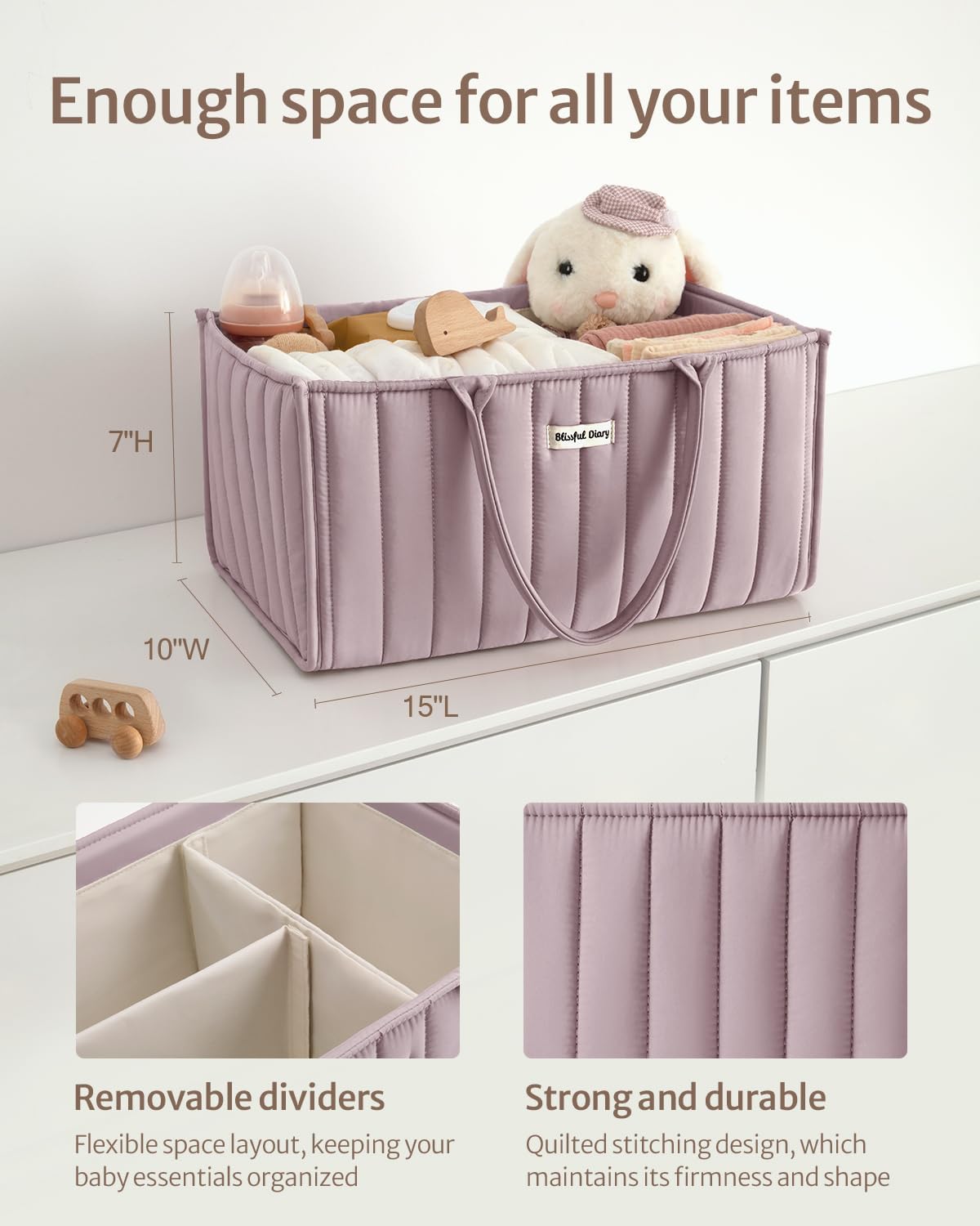 Blissful Diary Baby Diaper Caddy Organizer, Stylish Storage Basket for Newborn Essentials and Diaper Station, Gift for Baby Shower and Registry Must-Have, Mocha Brown