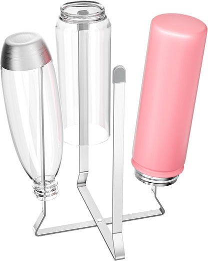 Water Bottle Drying Rack, Foldable Cup Drying Rack for Counter, Stainless Steel Tumbler Dryer Stand, Multifunctional Space-Saving Dryer Racks for Bottles, Baby Bottle, Glass & Plastic Bag (Silver)