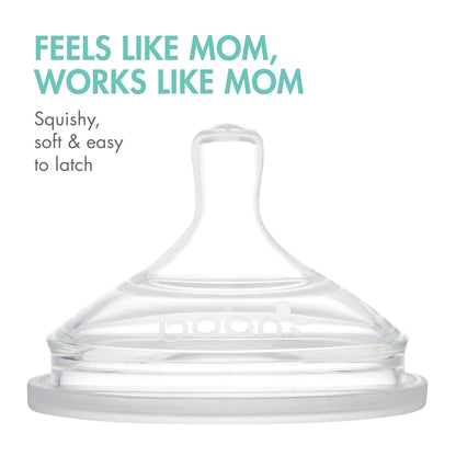 Boon Nursh Reusable Silicone Pouch Baby Bottles - Medium Flow Nipple - Silicone Baby Bottle Pouch and Nipple - Baby Feeding Essentials - Gray - 3-6 Months - 3 Count - 8 Ounce