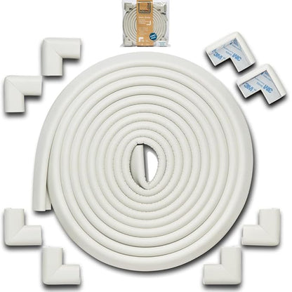 Roving Cove HeftyFit Edge Corner Protector Baby Proofing (Large 18ft Edge 8 Corners), Heavy-Duty, Soft NBR Rubber Foam, Furniture Fireplace Safety Bumper Guard, 3M Adhesive, Oyster White (Off White)