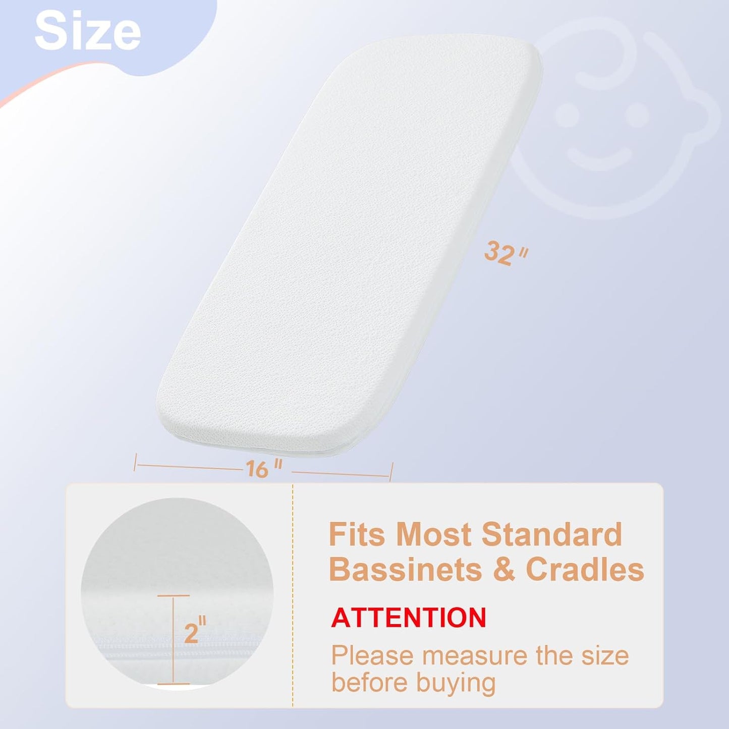 NeoBorn Baby Bassinet Mattress Pad, 30" x 18" Dual Sided Comfort Gel Memory Foam Mattress with Removable Soft Tencel Cover Fit for Halo Bassinest Swivel/Flex/Glide/Premiere/Luxe Series Sleeper