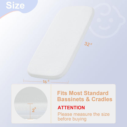 NeoBorn Baby Bassinet Mattress Pad, 30" x 18" Dual Sided Comfort Gel Memory Foam Mattress with Removable Soft Tencel Cover Fit for Halo Bassinest Swivel/Flex/Glide/Premiere/Luxe Series Sleeper