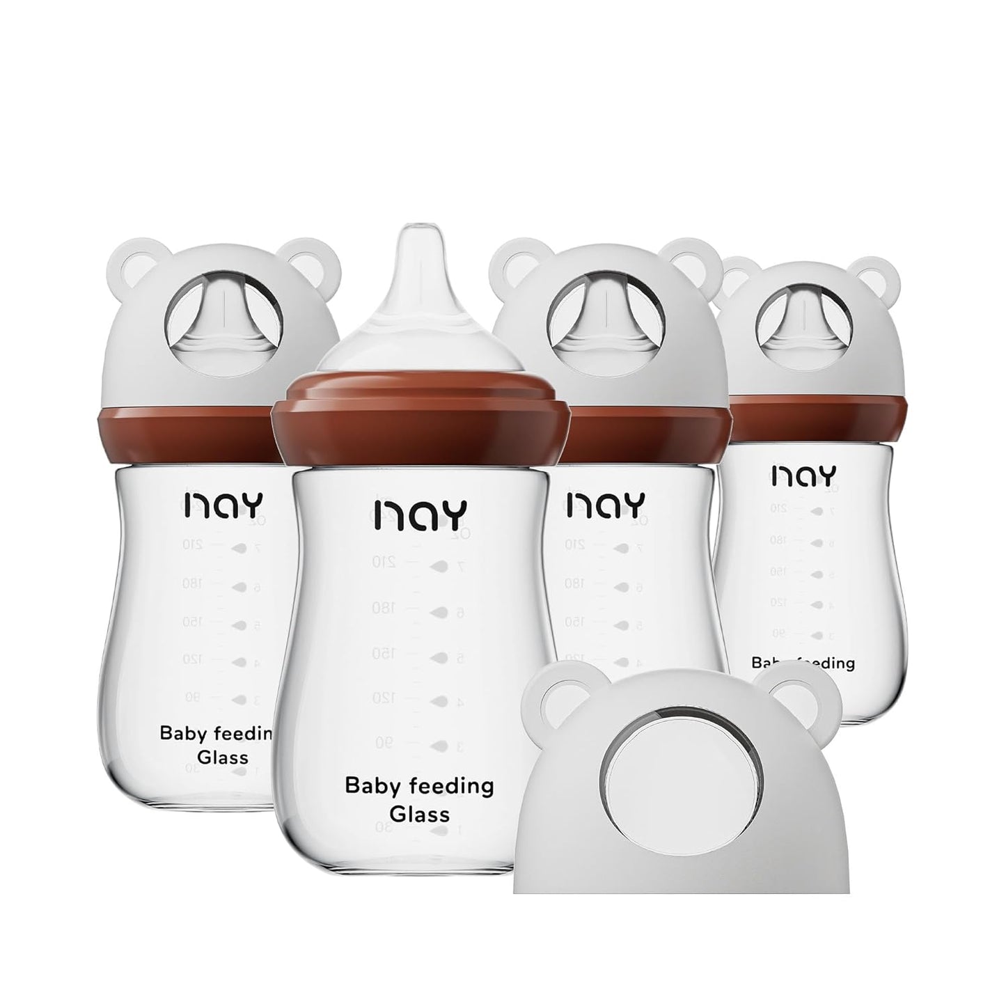 yanyoyo Natural Glass Baby Bottle for Breastfeeding Babies, 5.4oz Anti-Colic Baby Bottle with Natural Response Nipple(S), Clear, Wide Neck, 2 Pack, 1 Months+