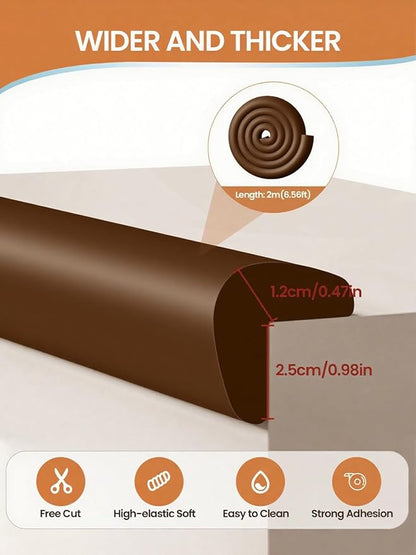 Baby Proof Edge Corner Protector, 6.56FT 0.47''Th L-Shape Furniture Corner & Edge Safety Bumper with 6 Corners, Pre-Taped, Soft NBR Rubber Foam Desk Edge Cushion Wall Corner Protector (Coffee)