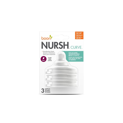 Boon Nursh Curve Silicone Baby Bottle Nipples - Food-Grade Silicone Bottle Nipples – Medium Flow Nipples for Baby Bottles - Baby Bottle-Feeding Supplies - 3 Count