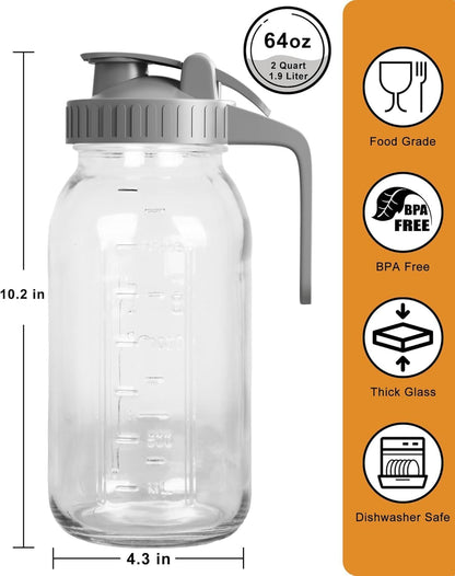 32oz Breast Milk Pitcher with Lid - Airtight Leakproof Glass Storage with Flip Cap & Pour Spout, Wide Mouth 1 Quart Breastmilk Storage Container Breastfeeding Essentials for Breastmilk, Formula, Milk