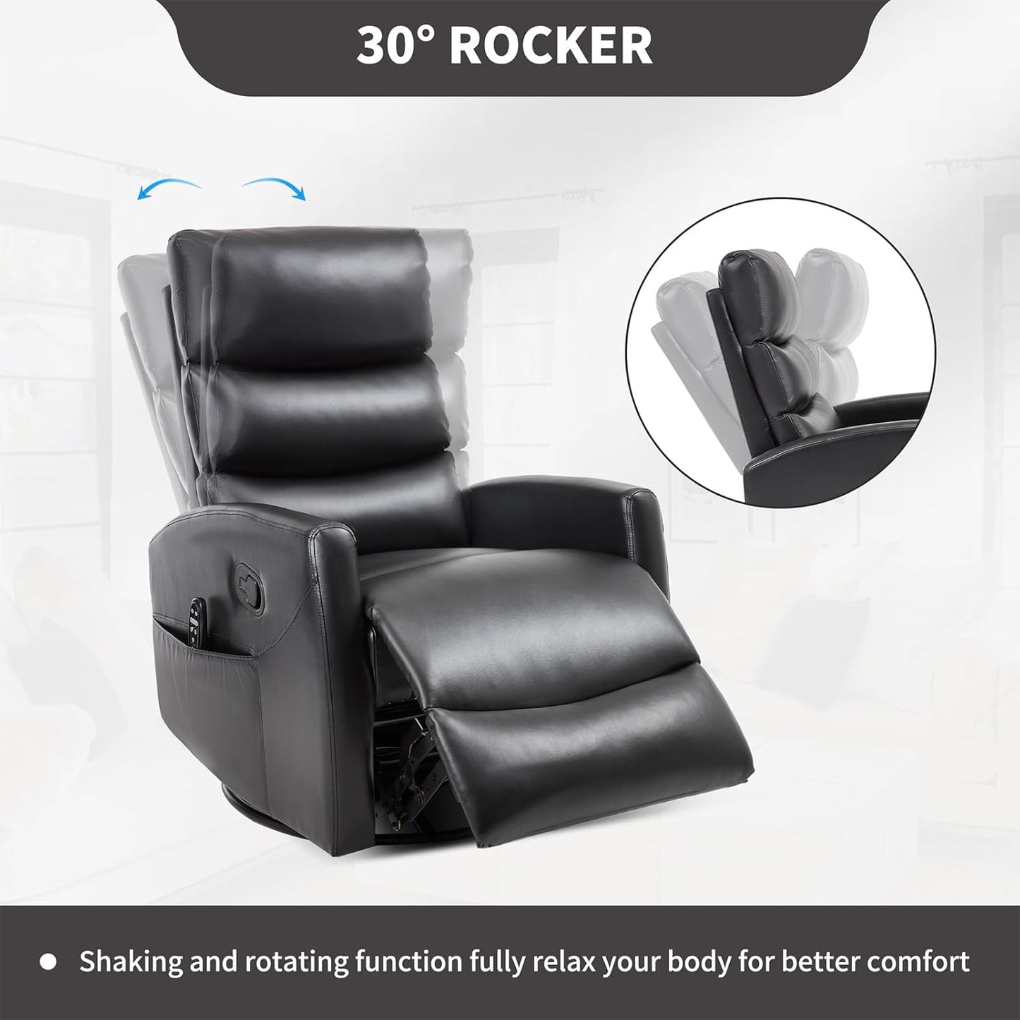 Massage Chair Recliner with Heat, Swivel Rocking Chair Recliner with High Back, Manual Nursery Recliners for Adults,Small Recliner Chair for Small Spaces, Living Room Bedroom, Fabric (Blue Green)