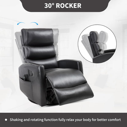 Massage Chair Recliner with Heat, Swivel Rocking Chair Recliner with High Back, Manual Nursery Recliners for Adults,Small Recliner Chair for Small Spaces, Living Room Bedroom, Fabric (Blue Green)