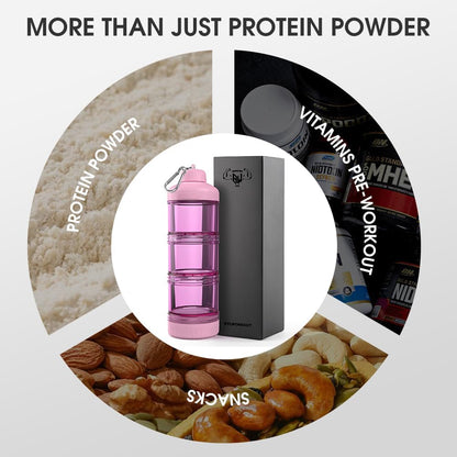 BYLWORKOUT 3-Layer Protein Powder Travel Container with Funnel and Keychain | Portable Food Storage Organizer for Gym, Fitness, Kitchen, Camping, Hiking, and Travel (Ink Blue)