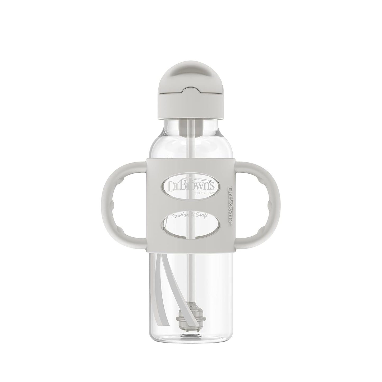 Dr. Brown's Milestones Narrow Sippy Straw Bottle, Spill-Proof with 100% Silicone Handles and Weighted Straw, 8 oz/250 mL, Blue/Gray, 6m+