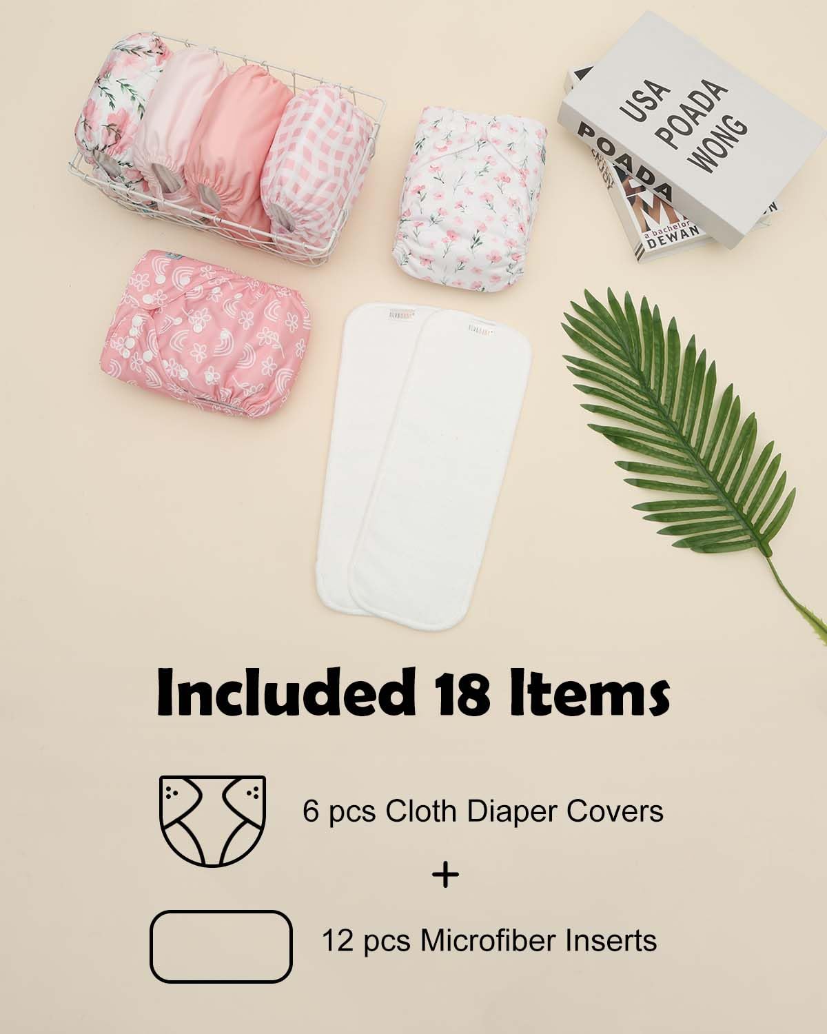 ALVABABY Baby Cloth Diapers 6 Pack with 12 Inserts Cloth Diaper Covers Adjustable Washable Reusable for Baby Girls and Boys
